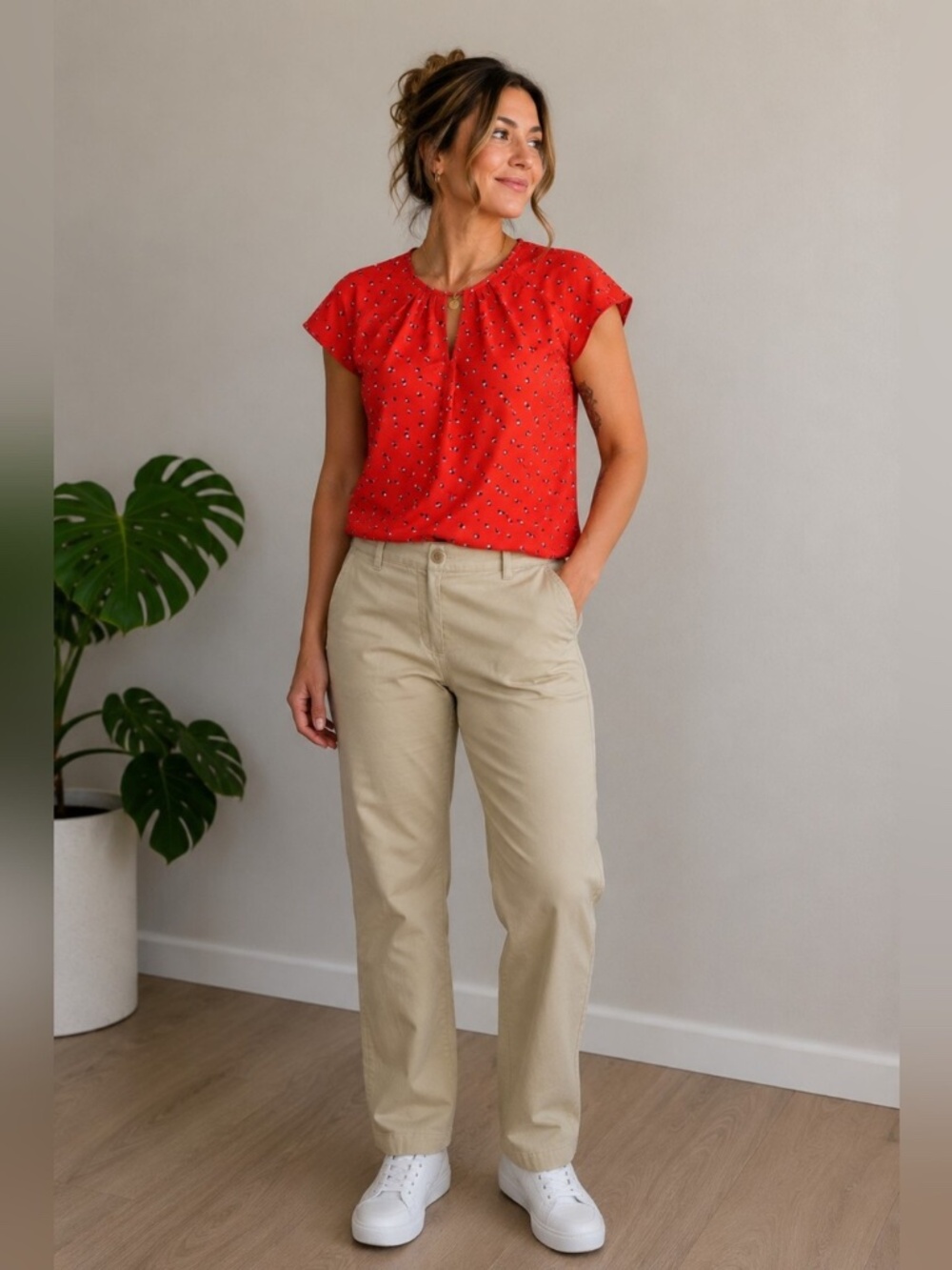 Sienna Sky Red Blouse with Dotted Design